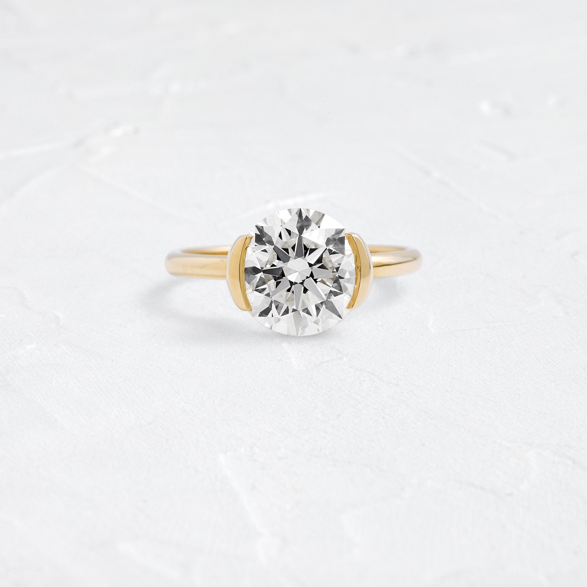 Solitaire Half Bezel-Round Lab Grown Diamond Engagement Ring