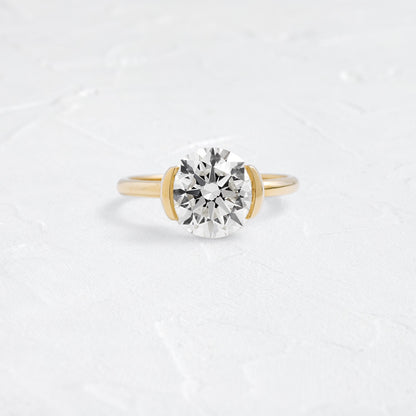 Solitaire Half Bezel-Round Lab Grown Diamond Engagement Ring