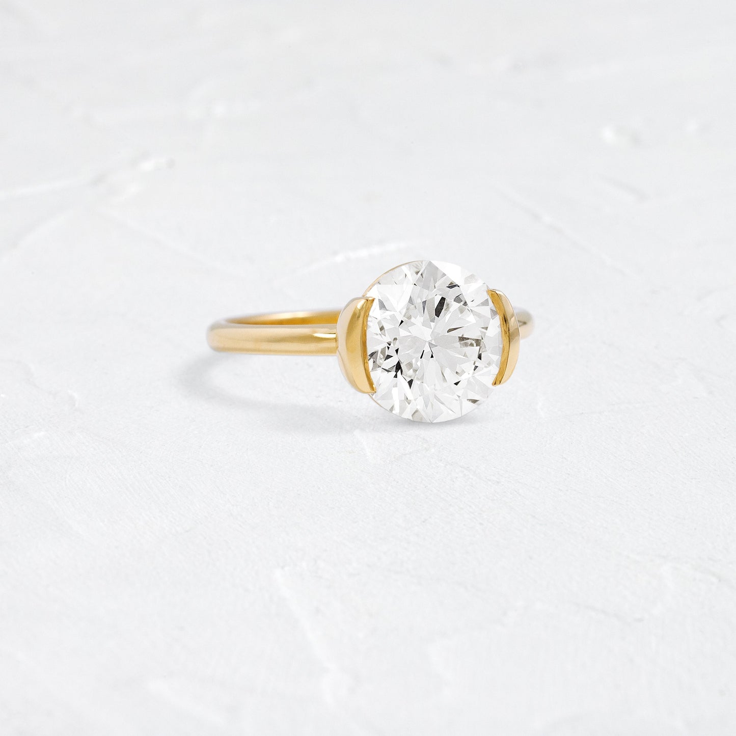 Solitaire Half Bezel-Round Lab Grown Diamond Engagement Ring