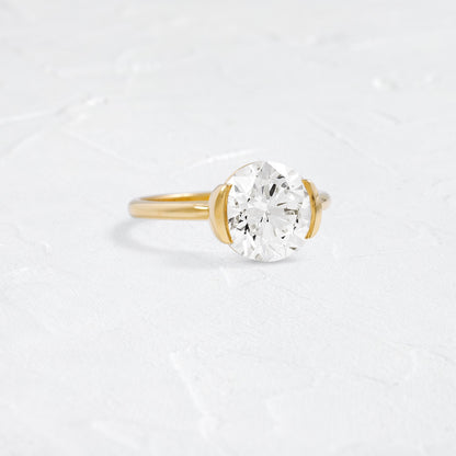 Solitaire Half Bezel-Round Lab Grown Diamond Engagement Ring