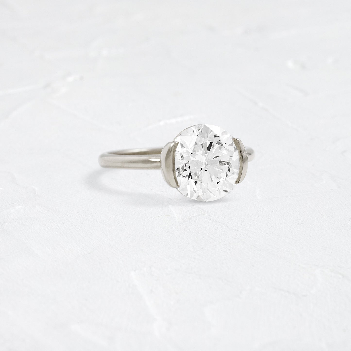 Solitaire Half Bezel-Round Lab Grown Diamond Engagement Ring