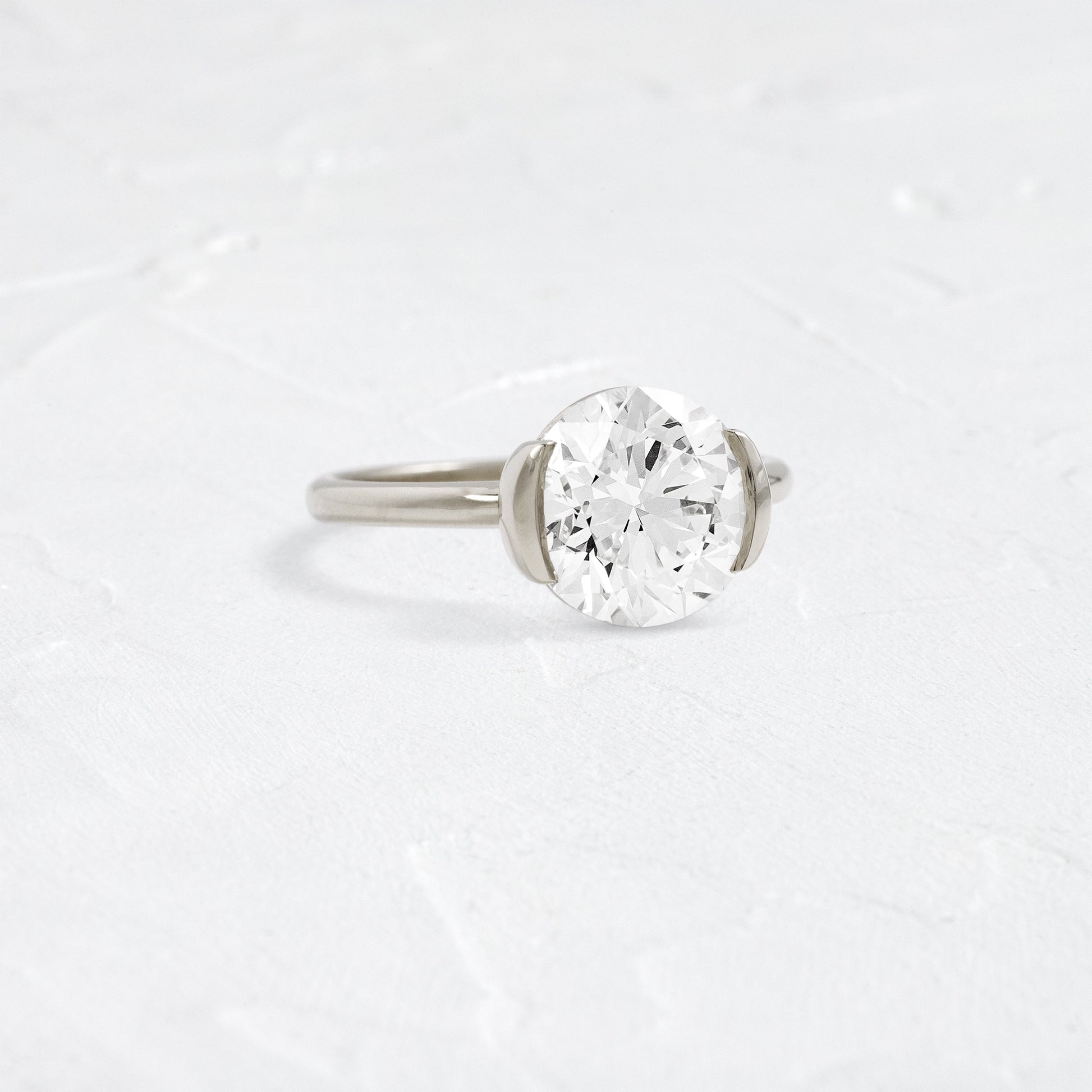 Solitaire Half Bezel-Round Lab Grown Diamond Engagement Ring