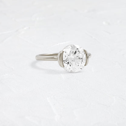 Solitaire Half Bezel-Round Lab Grown Diamond Engagement Ring