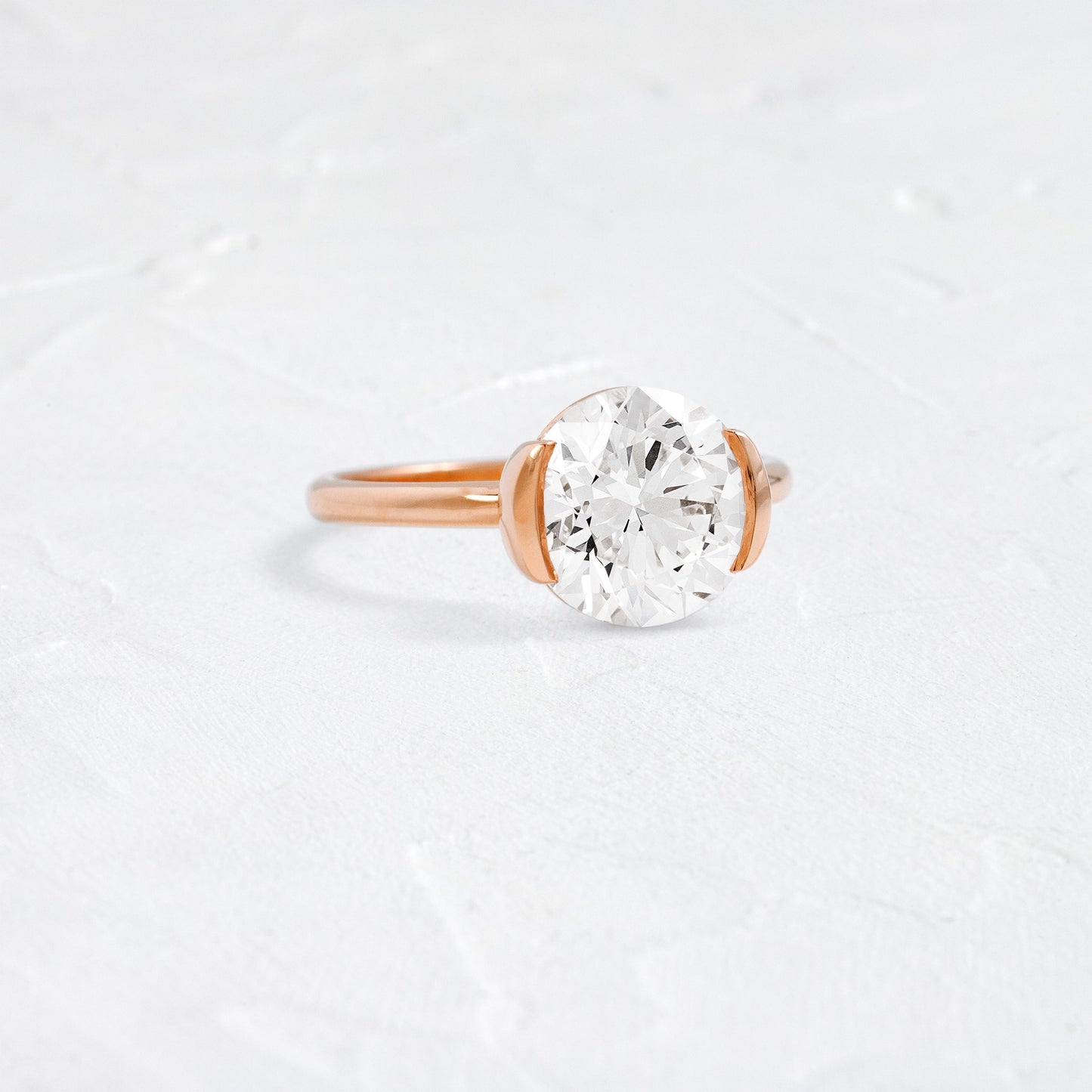 Solitaire Half Bezel-Round Lab Grown Diamond Engagement Ring