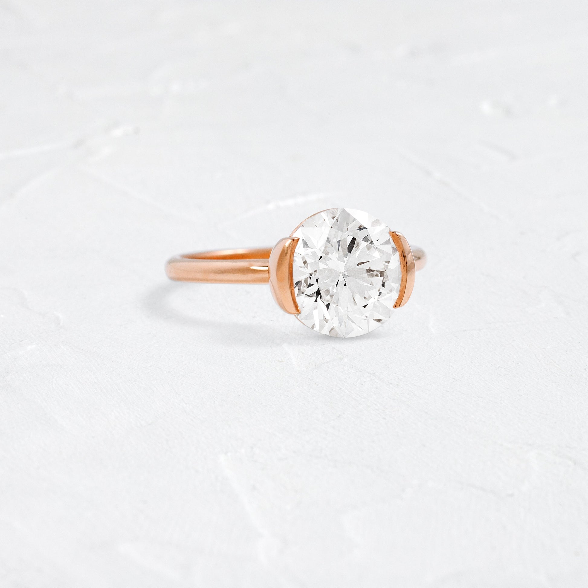 Solitaire Half Bezel-Round Lab Grown Diamond Engagement Ring