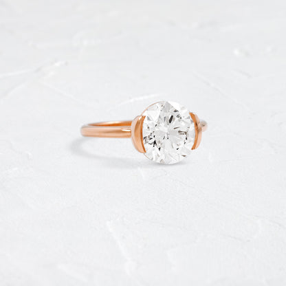 Solitaire Half Bezel-Round Lab Grown Diamond Engagement Ring