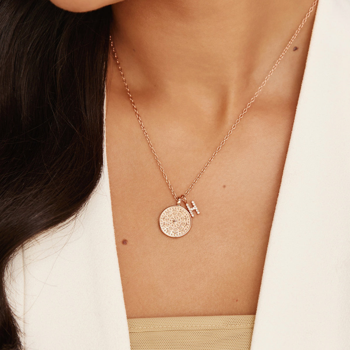 Radiant 0.02 TCW Round Lab-Grown Diamond Initial Pendant A-Z 16