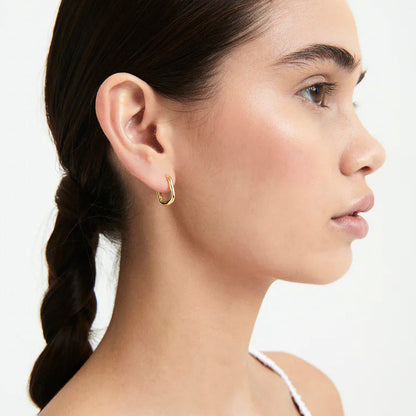 Sleek Gold Elongated Huggie Hoop Earrings 6