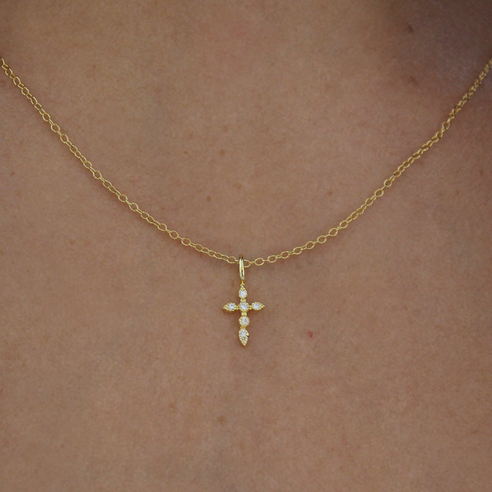 0.1 TCW Round Lab-Grown Diamond Cross Pendant Necklace in Gold