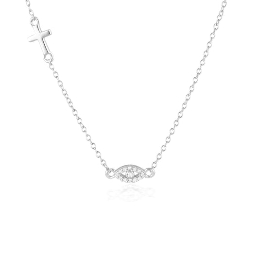 0.2 TCW Round Lab-Grown Diamond Evil Eye Necklace with Cross Charm