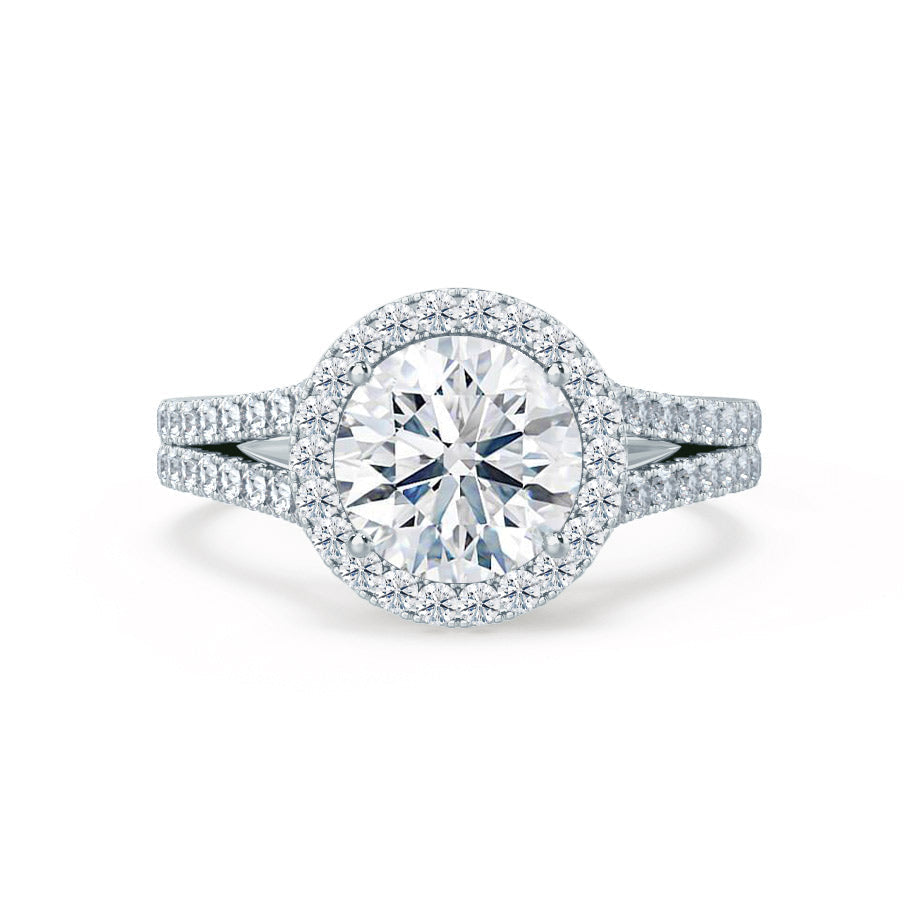 0.50 CT Round Lab Grown Diamond Halo & Pave Elegance Engagement Ring