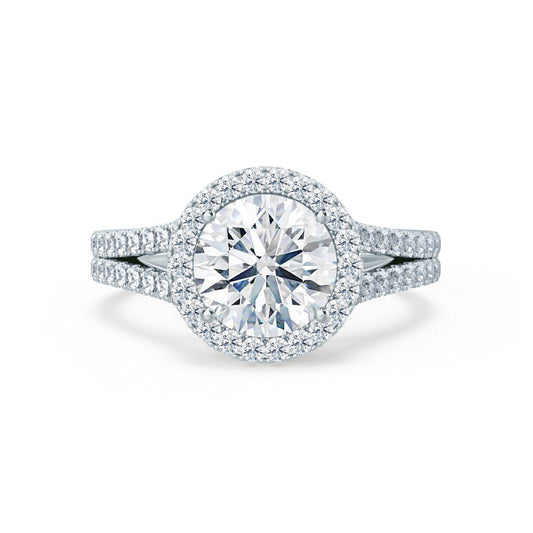 0.50 CT Round Lab Grown Diamond Halo & Pave Elegance Engagement Ring