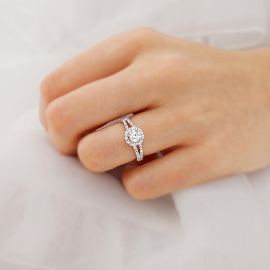 0.50 CT Round Lab-Grown Diamond Halo & Pave Engagement Ring