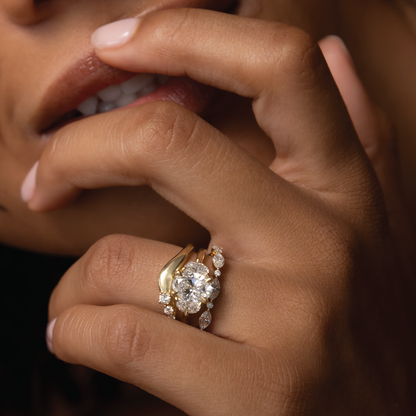 Three Stone & Cathedral-Oval Lab Grown Diamond Engagement Ring