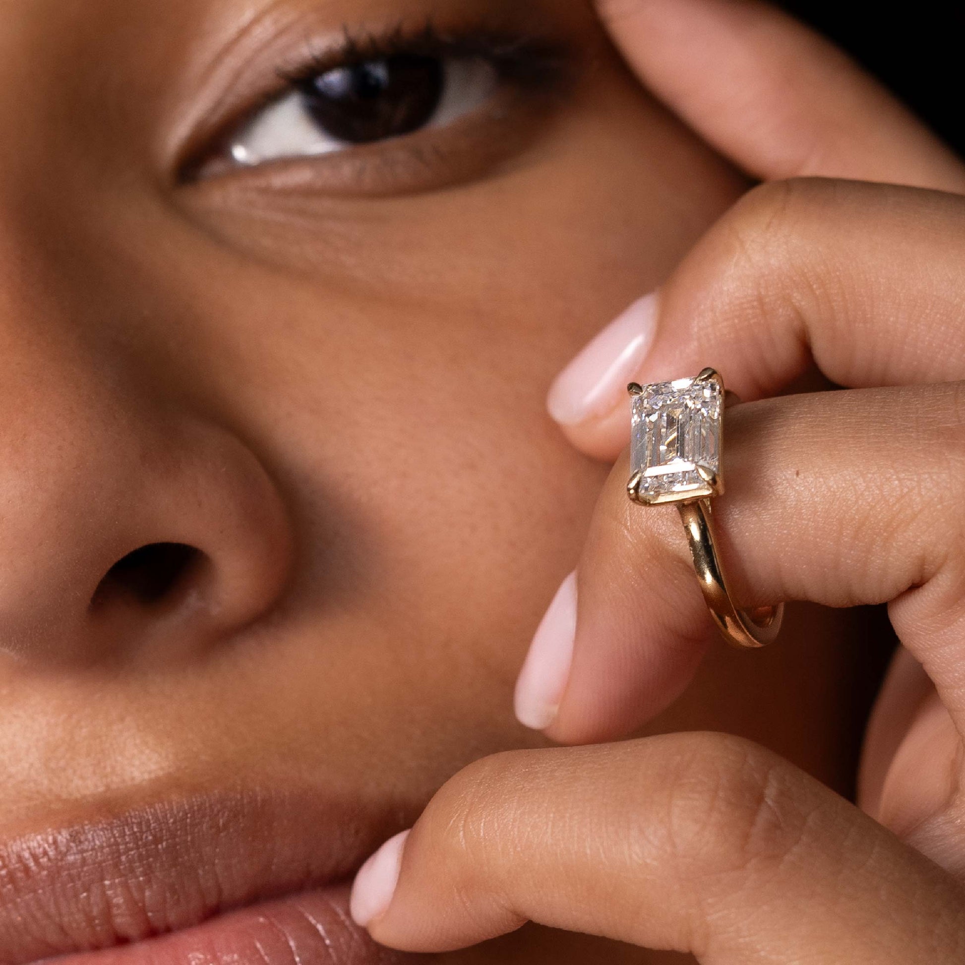 East West Solitaire Cathedral-Emerald Lab Grown Diamond Engagement Ring