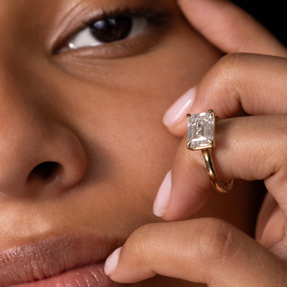 East West Solitaire Cathedral-Emerald Lab Grown Diamond Engagement Ring