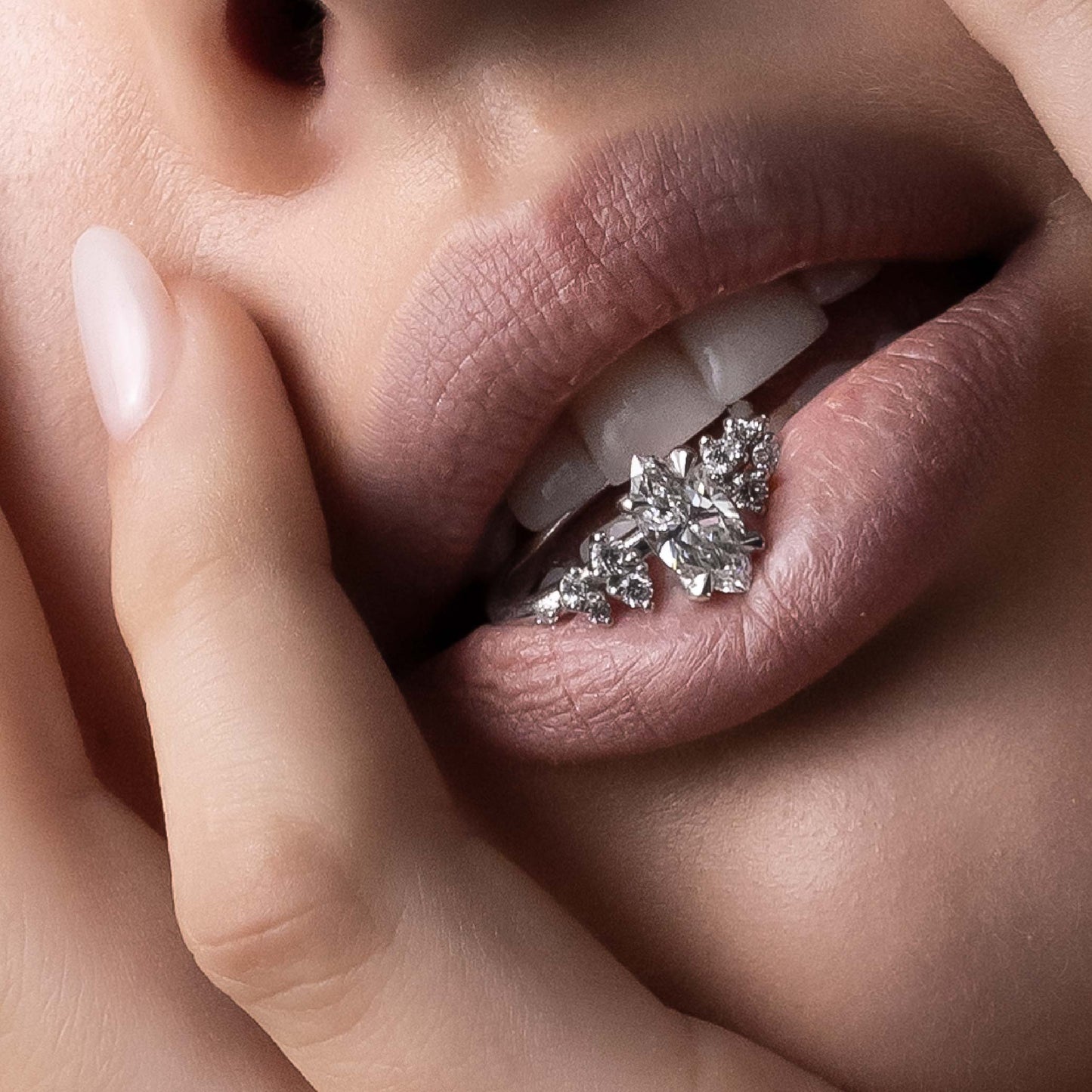 Cluster-Marquise Lab Grown Diamond Engagement Ring