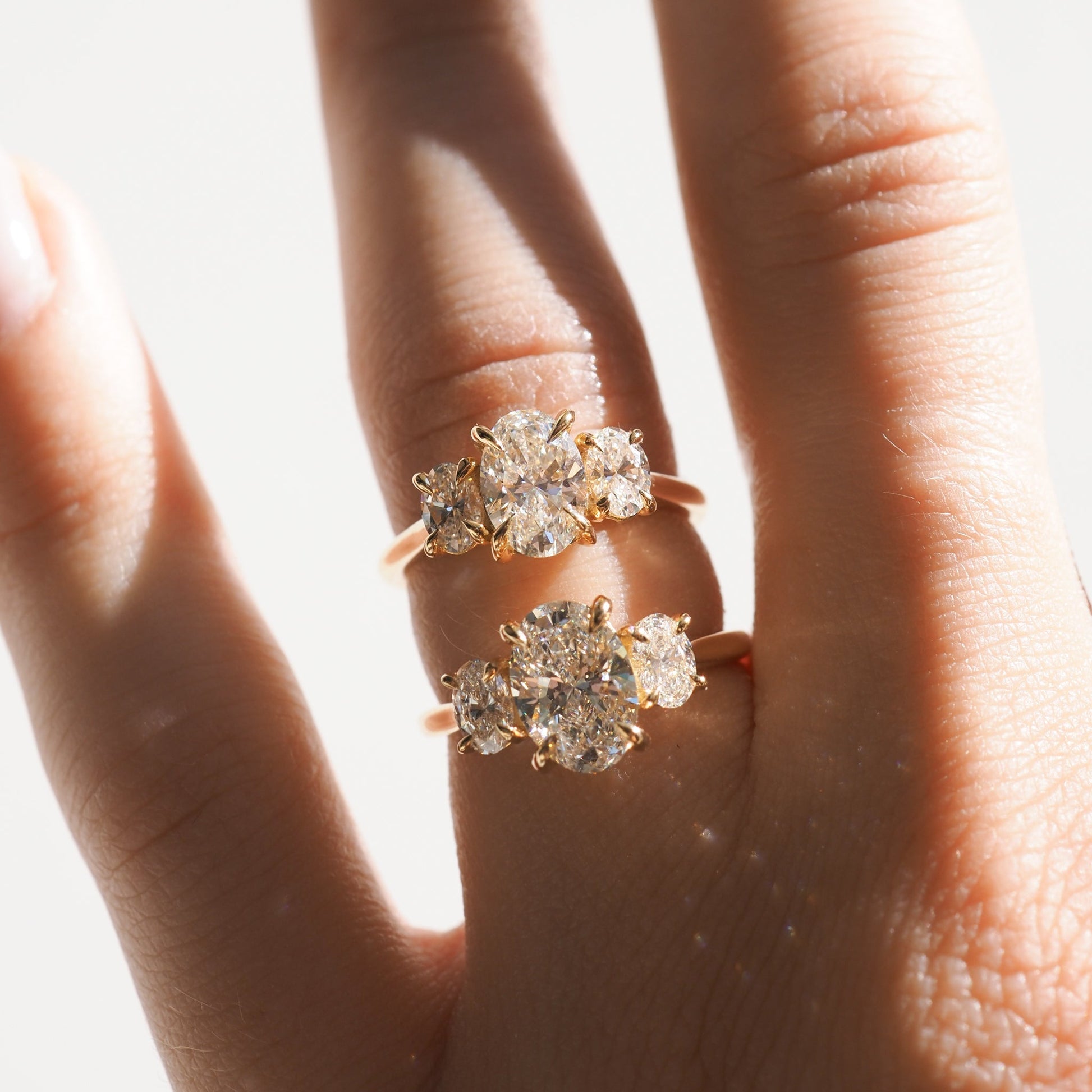 Elegant 1.0 CT Oval Lab Grown Diamond Trio Engagement Ring 4