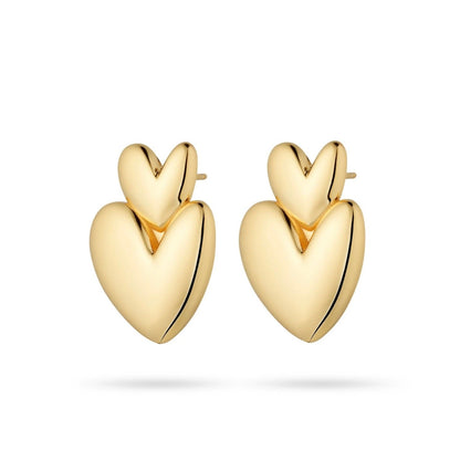 Elegant Gold Double Heart Hoop Earrings 1