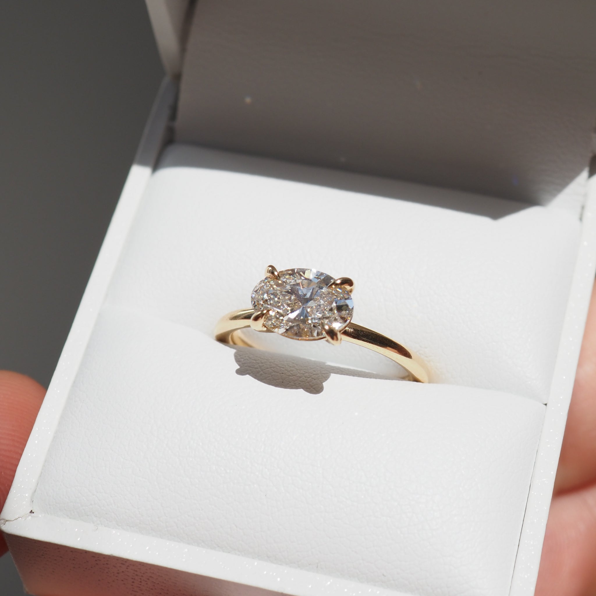 1.50 CT Oval Lab Created Diamond East West Solitaire Ring