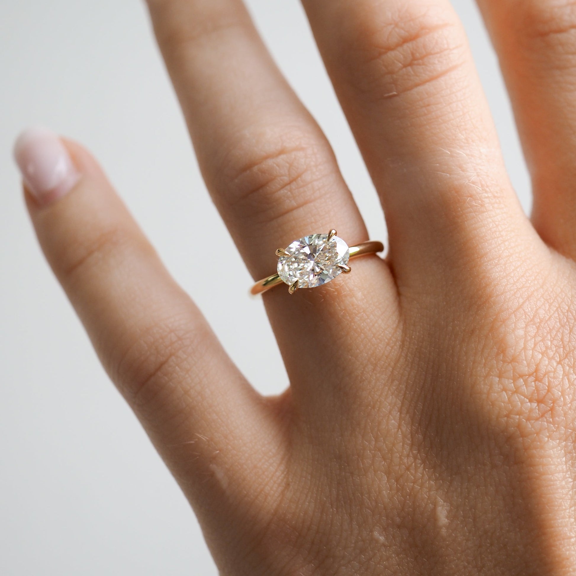 1.0CT Oval Lab Grown Diamond East-West Solitaire Engagement Ring 1
