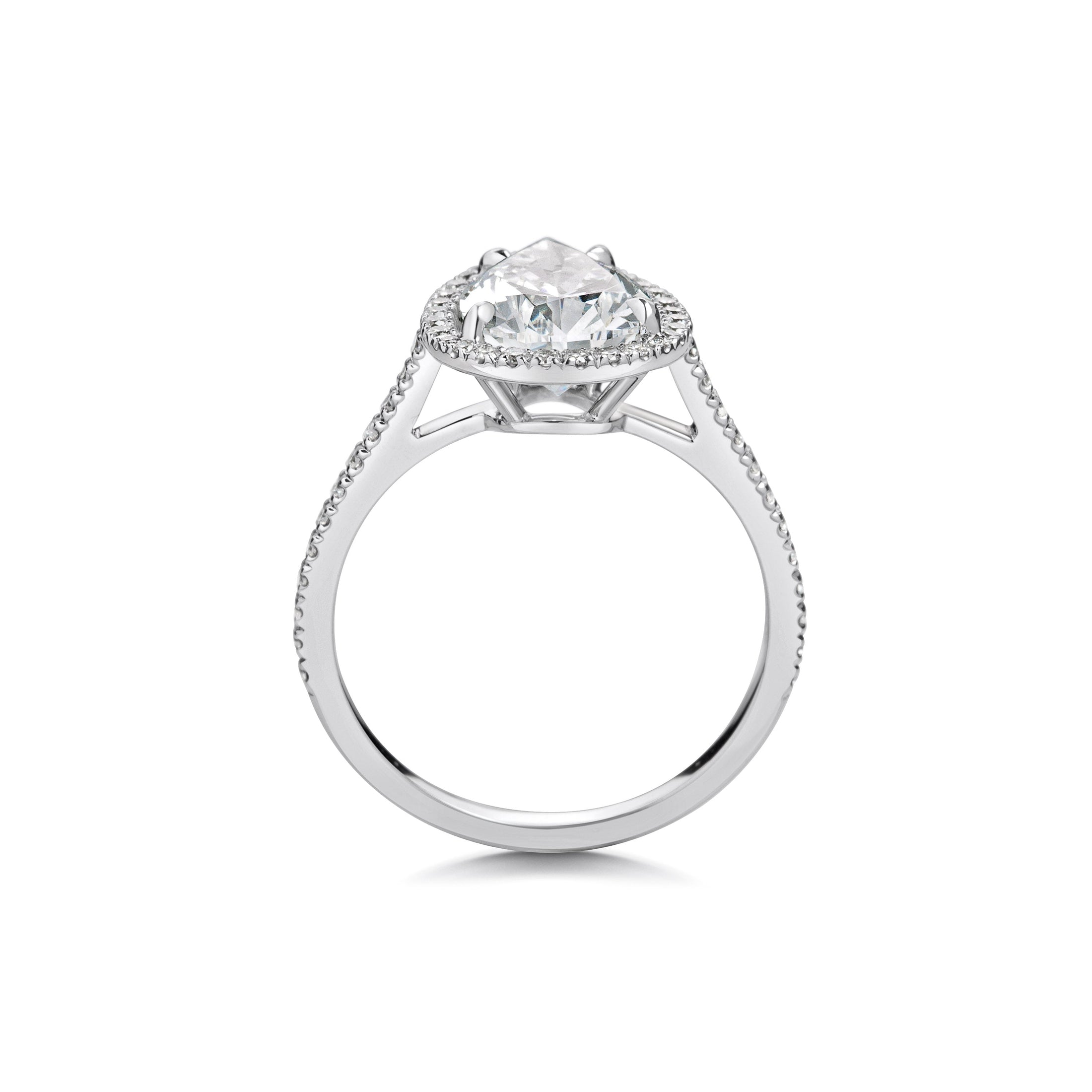 2 ct Pear F- VS1 Diamond Halo & Pave Moissanite Engagement Ring