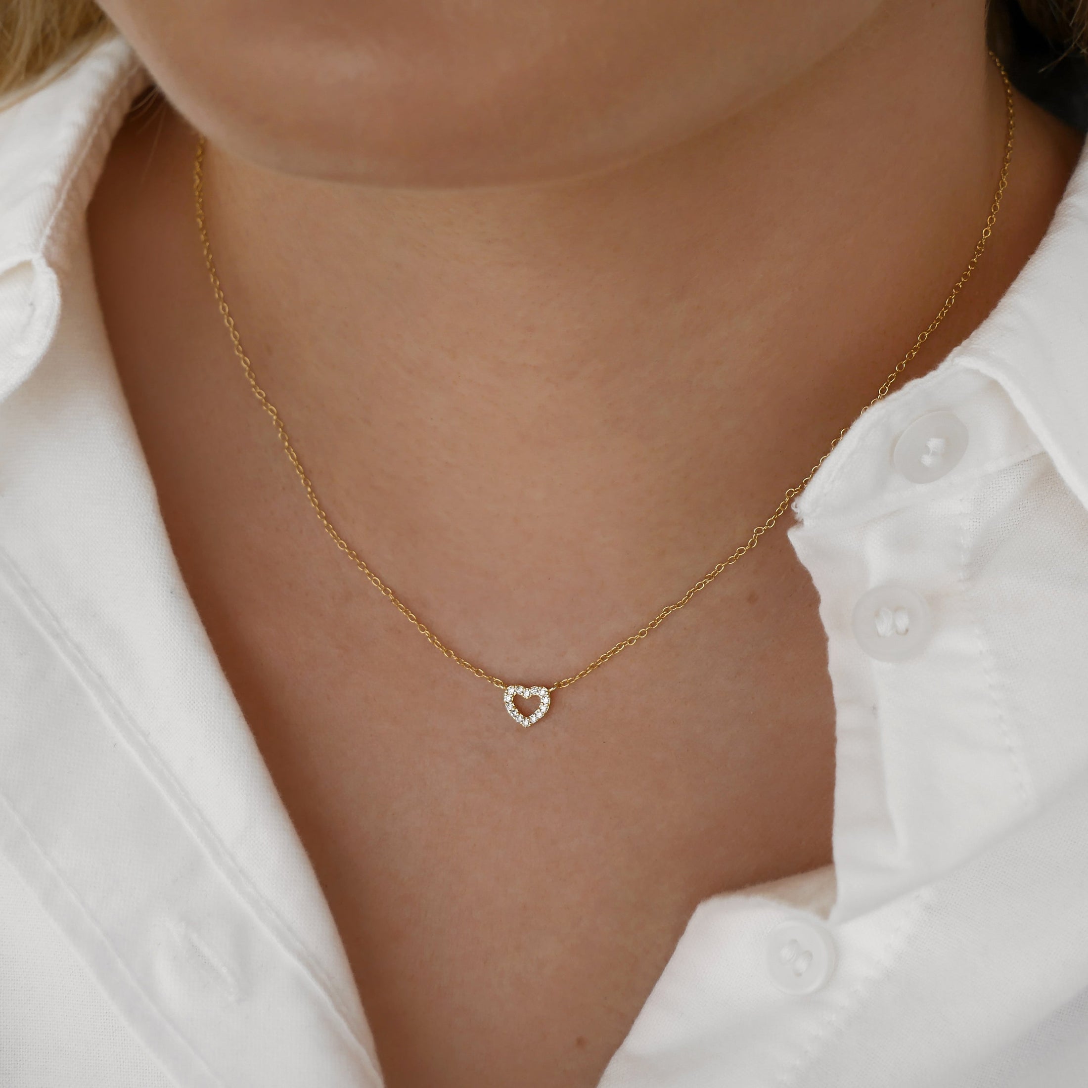 0.1 TCW Round Lab-Grown Diamond Gold Heart Necklace