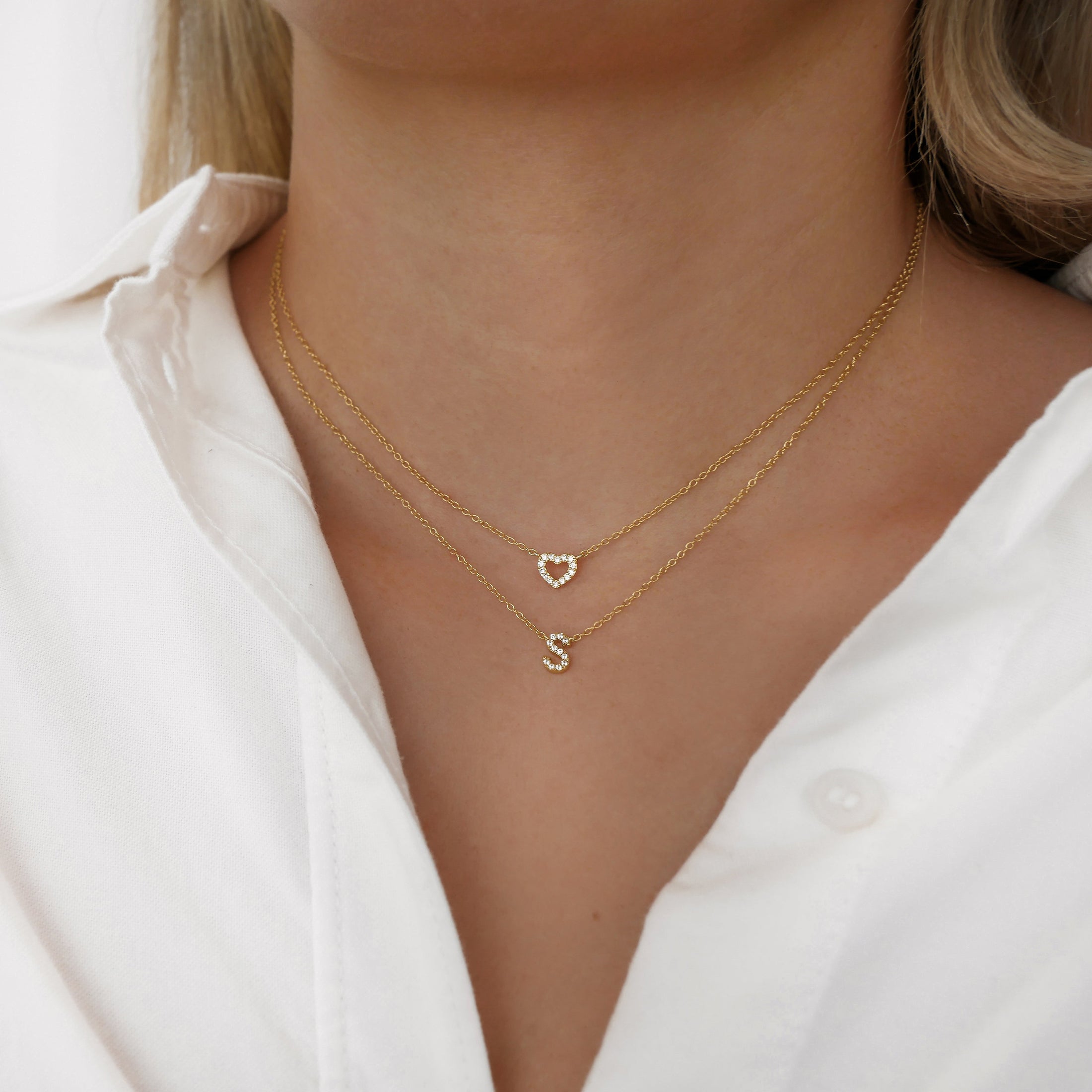 0.1 TCW Round Lab-Grown Diamond Gold Heart Necklace