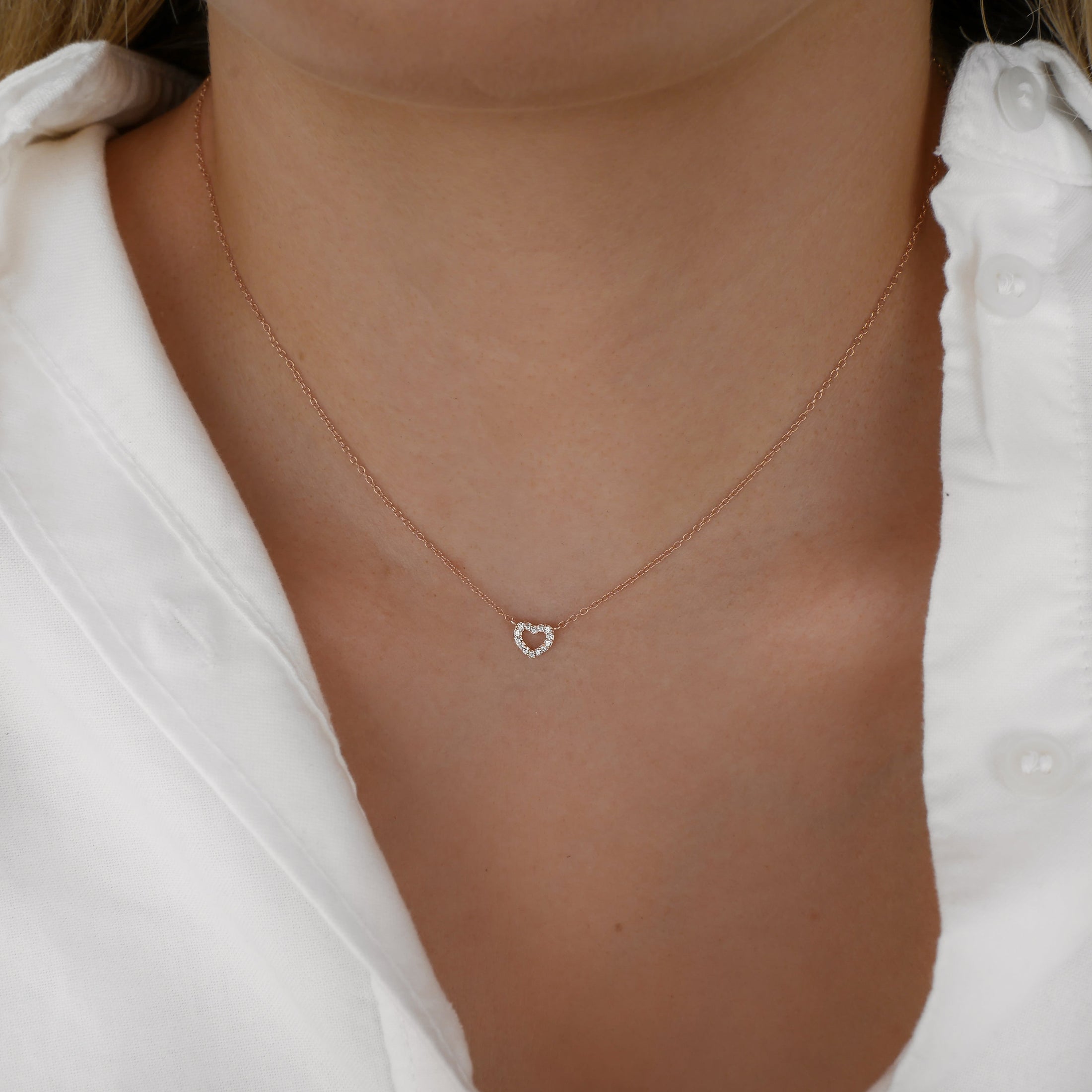 0.1 TCW Round Lab-Grown Diamond Gold Heart Necklace