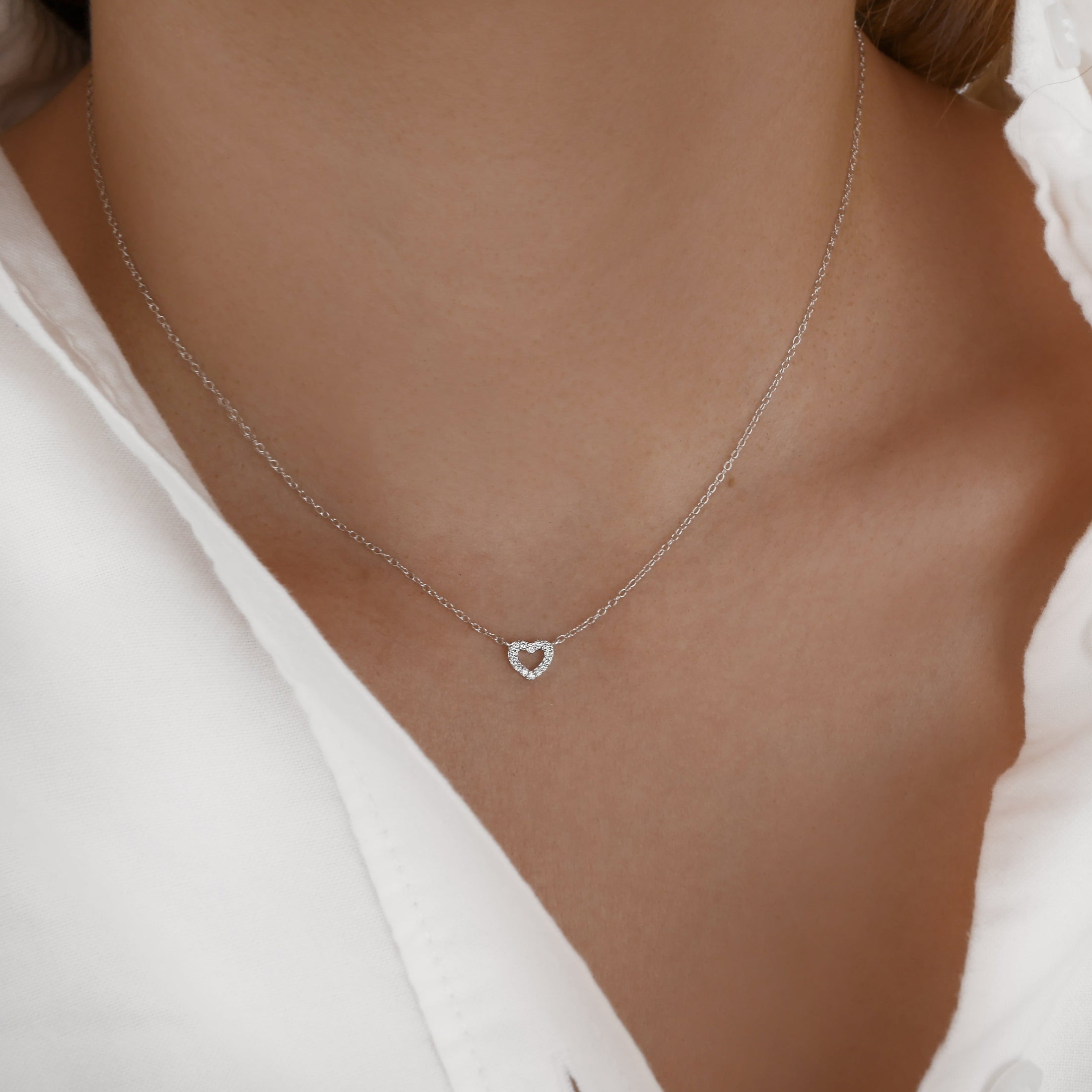 0.1 TCW Round Lab-Grown Diamond Gold Heart Necklace