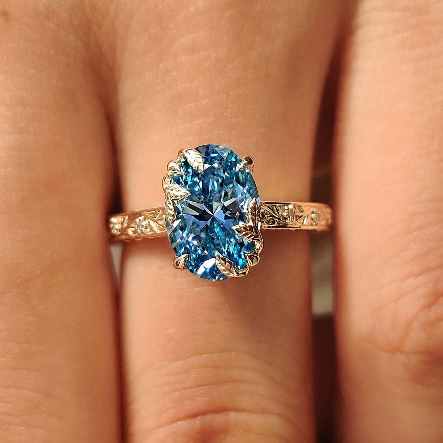 Nature Inspired-2.0 CT Blue Oval Lab Grown Diamond Engagement Ring