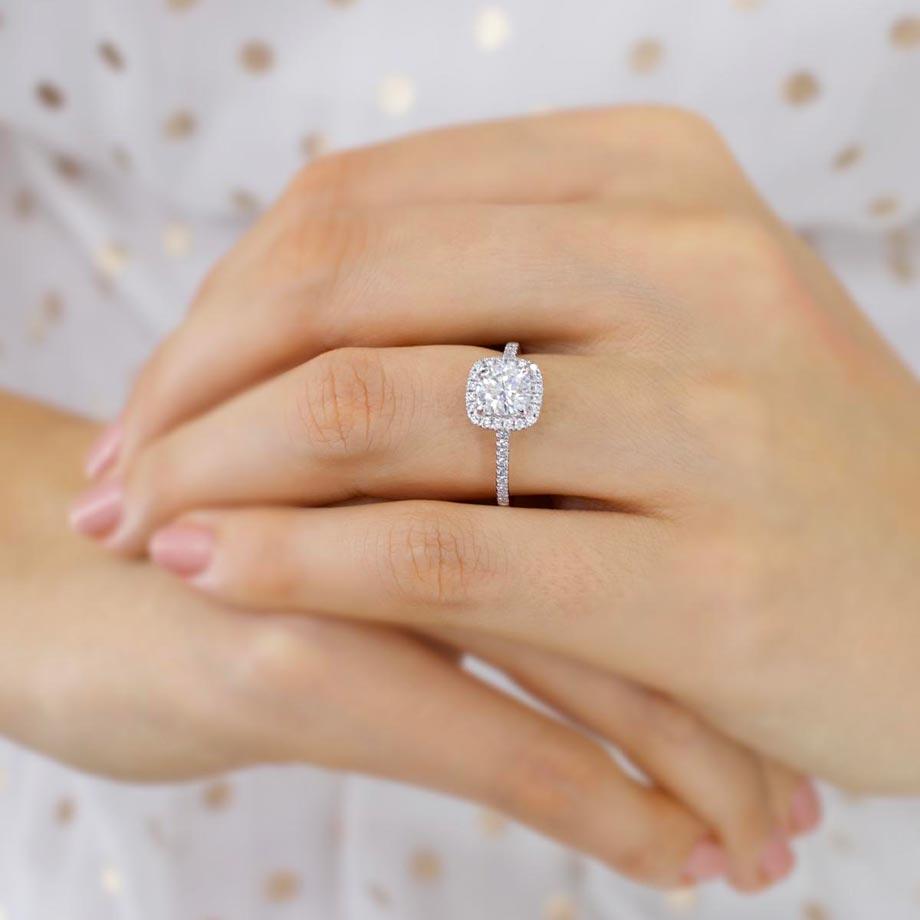 1.20 CT Cushion Lab-Grown Diamond Halo & Pave Engagement Ring