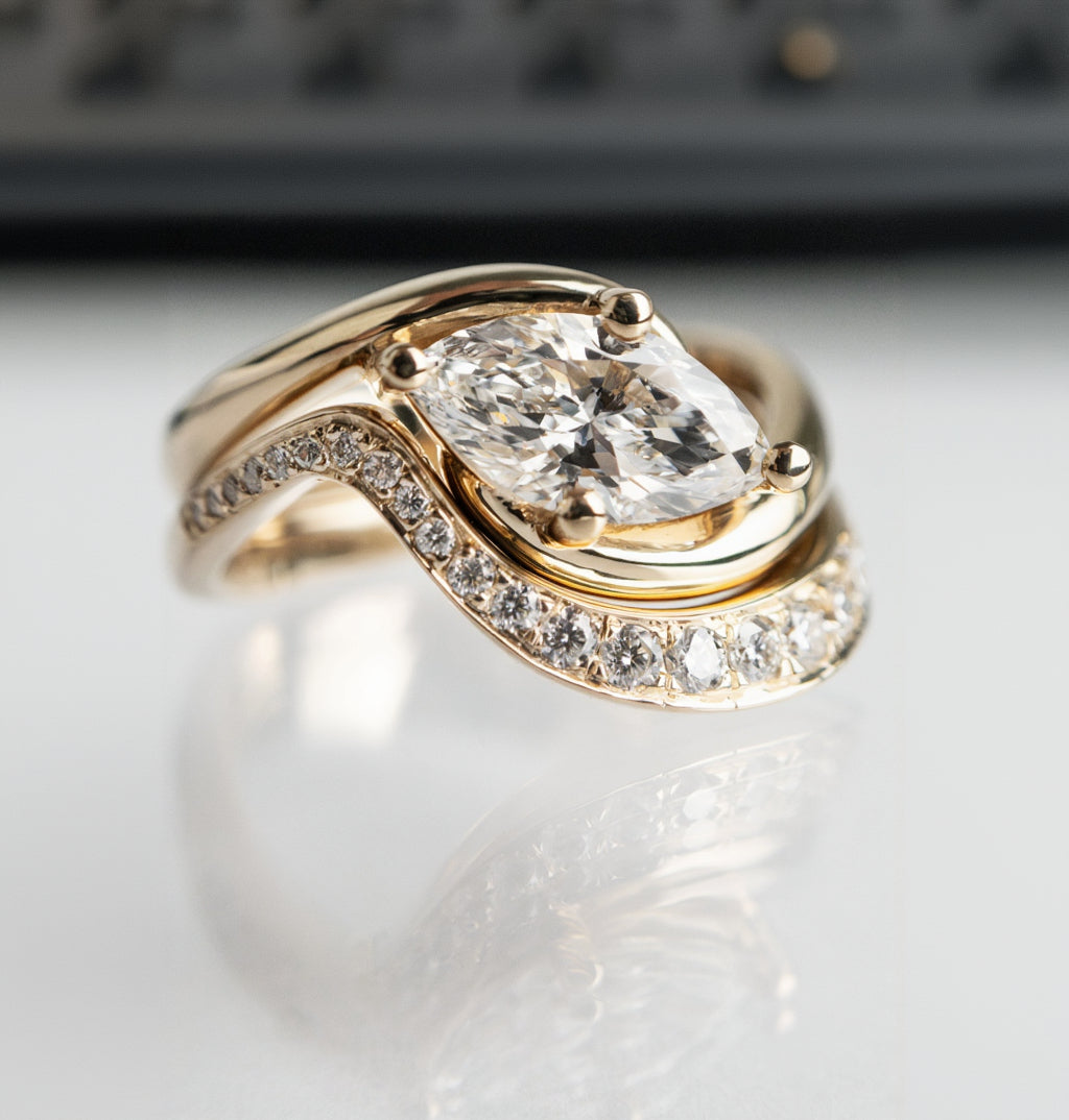 Solitaire Rapture & Pave Band- Oval Lab Grown Diamond Bridal Set