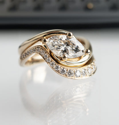 Solitaire Rapture & Pave Band- Oval Lab Grown Diamond Bridal Set