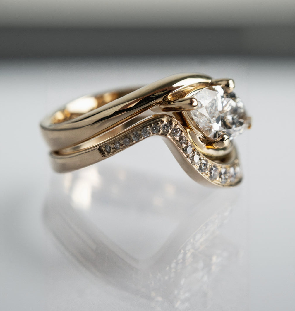 Solitaire Rapture & Pave Band- Oval Lab Grown Diamond Bridal Set