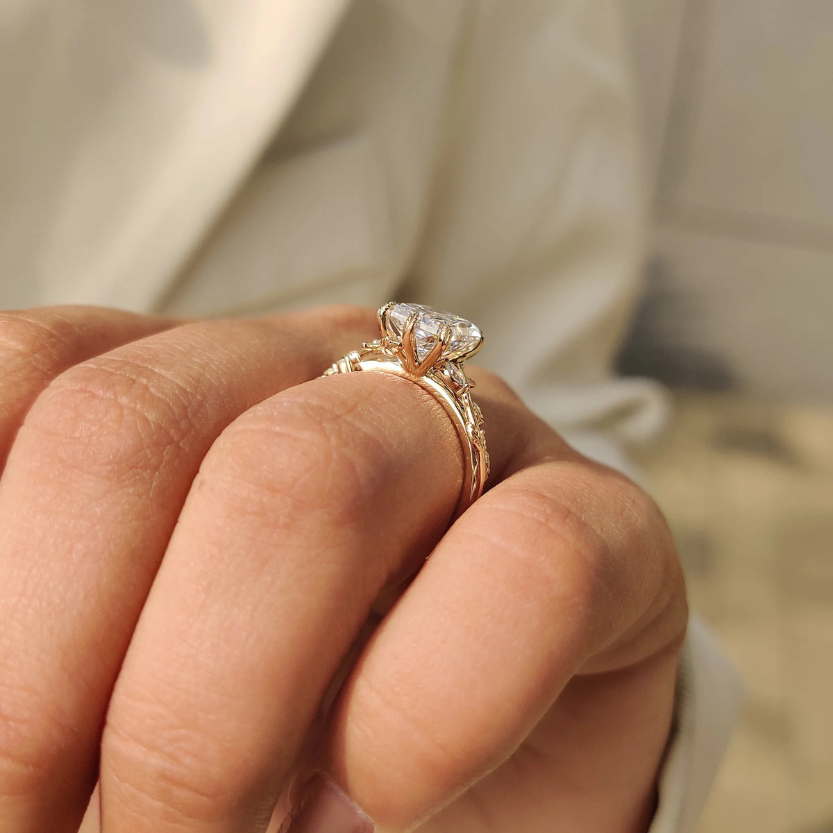 Solitaire Cathedral- 1.8 CT Cushion Lab Grown Diamond Wedding Band