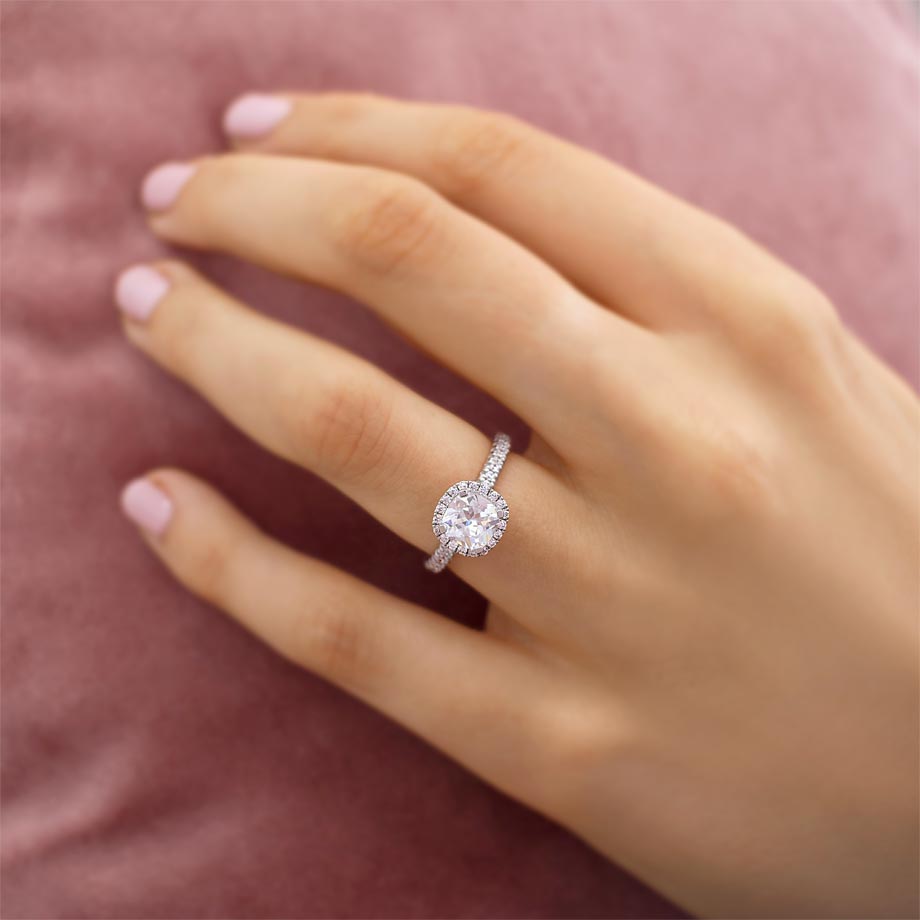 1.30 CT Cushion Lab Grown Diamond Halo Engagement Ring