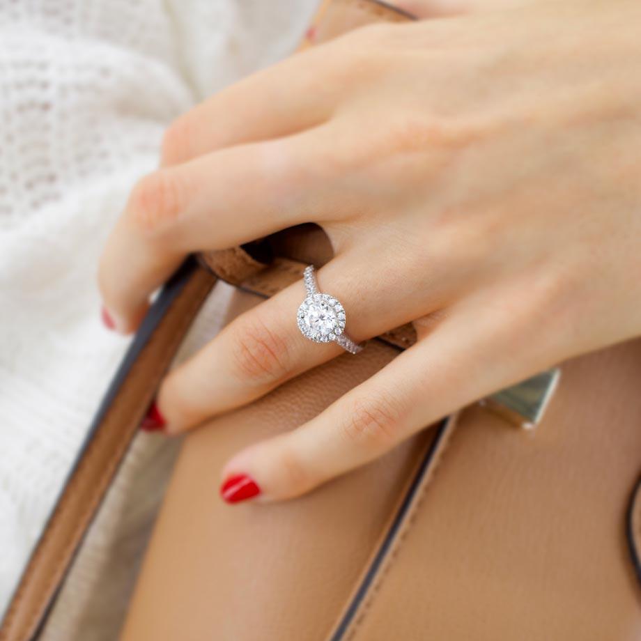 1.0 CT Round Lab-Grown Diamond Halo & Pave Engagement Ring