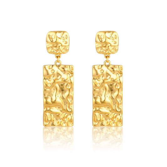 Elegant Textured Gold Rectangular Earrings