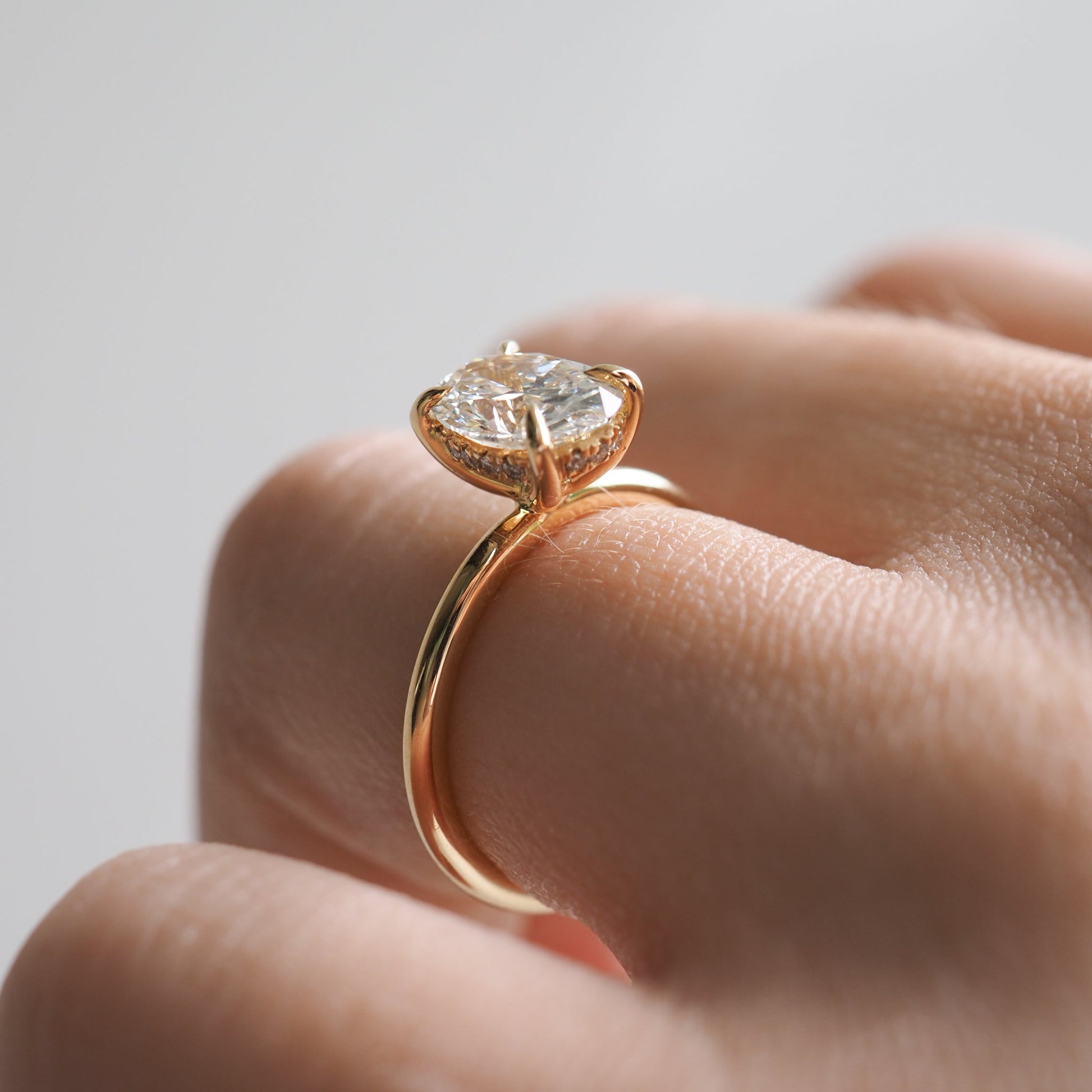 1.60 CT Oval Lab Grown Diamond Hidden Halo Engagement Ring in Gold 4