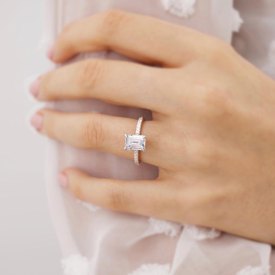 2.0 CT Emerald Cut Lab-Grown Diamond Engagement Ring With Hidden Halo