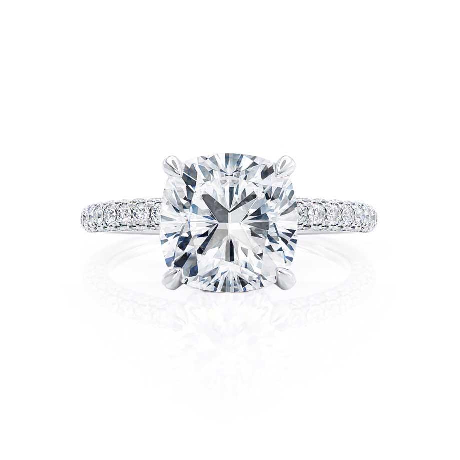 1.50 CT Cushion Lab Grown Diamond Hidden Halo Engagement Ring - Sparkling Elegance