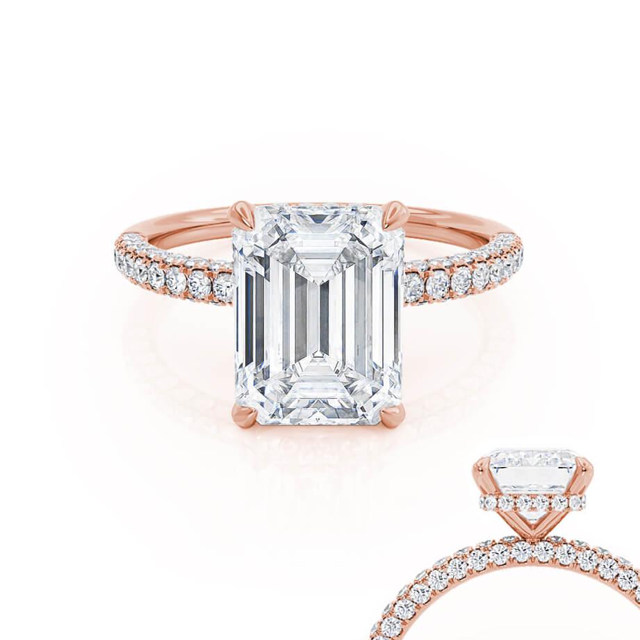 2.0 CT Emerald-Cut Lab-Grown Diamond Hidden Halo Engagement Ring