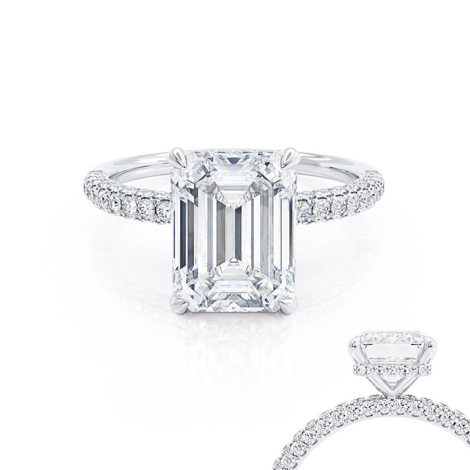 2.0 CT Emerald Cut Lab-Grown Diamond Engagement Ring With Hidden Halo Pave Elegance