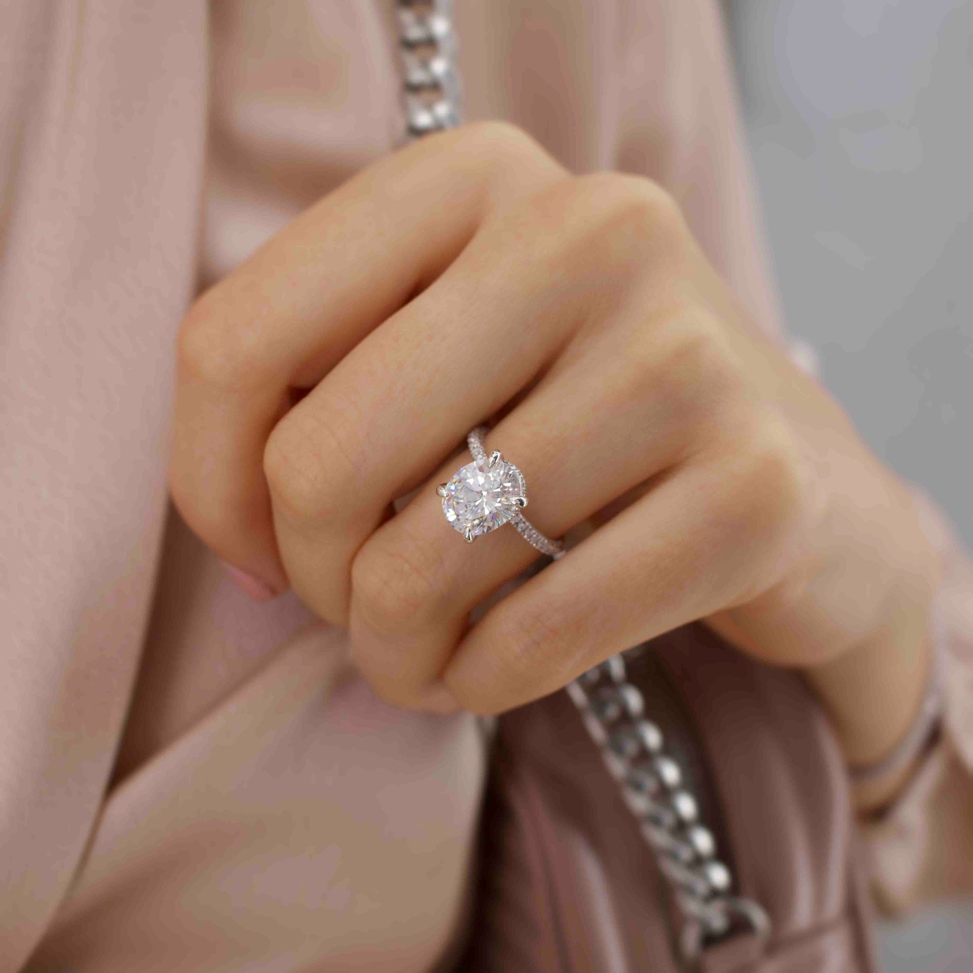 4.20 CT Oval Lab-Grown Diamond Hidden Halo Pave Engagement Ring 6