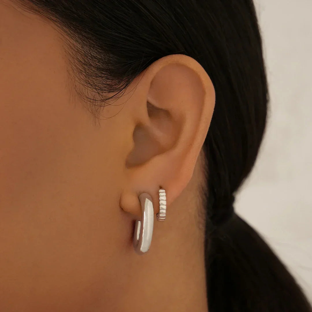 Sleek Silver C-Shaped Hoop Earrings 6