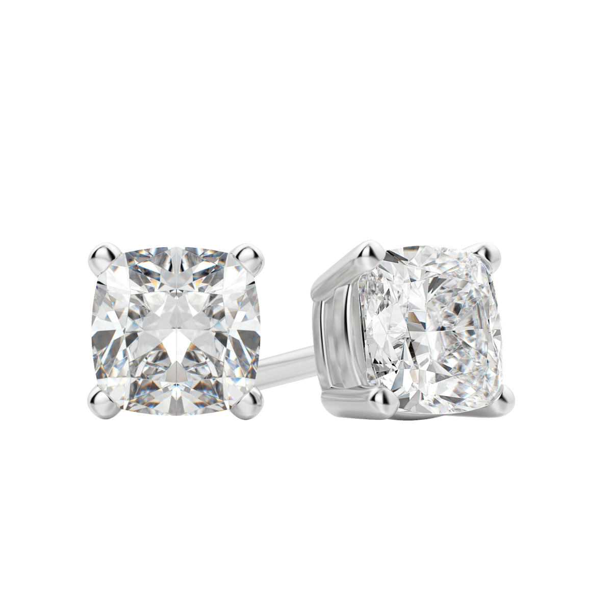 2.0 TCW Cushion Cut Lab-Grown Diamond Stud Earrings in Gold