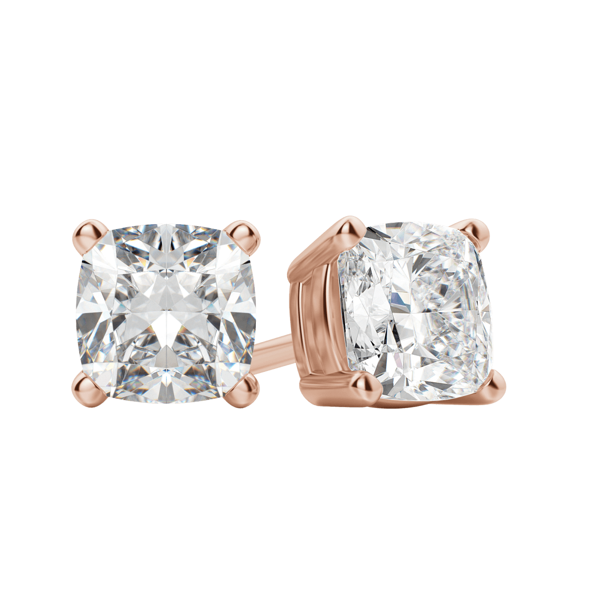 2.0 TCW Cushion Cut Lab-Grown Diamond Stud Earrings in Gold