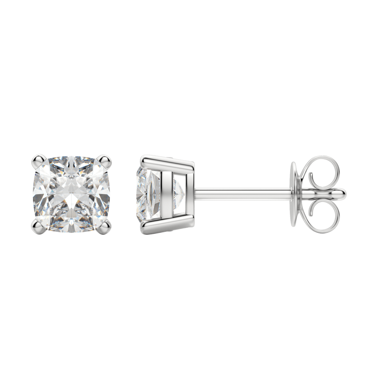 2.0 TCW Cushion Cut Lab-Grown Diamond Stud Earrings in Gold