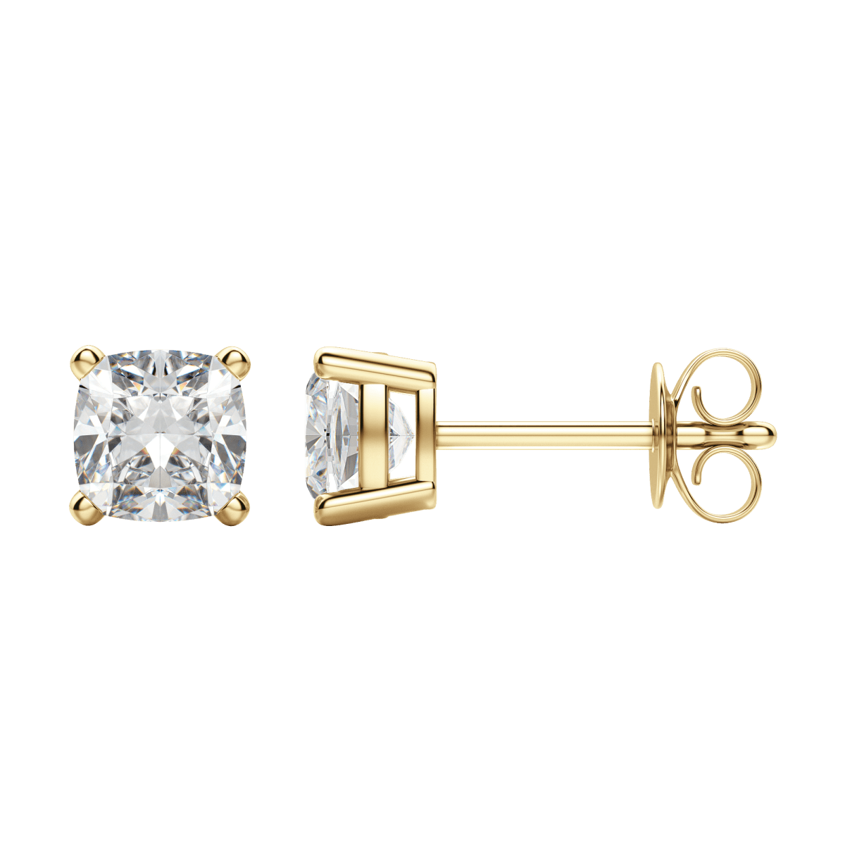 2.0 TCW Cushion Cut Lab-Grown Diamond Stud Earrings in Gold